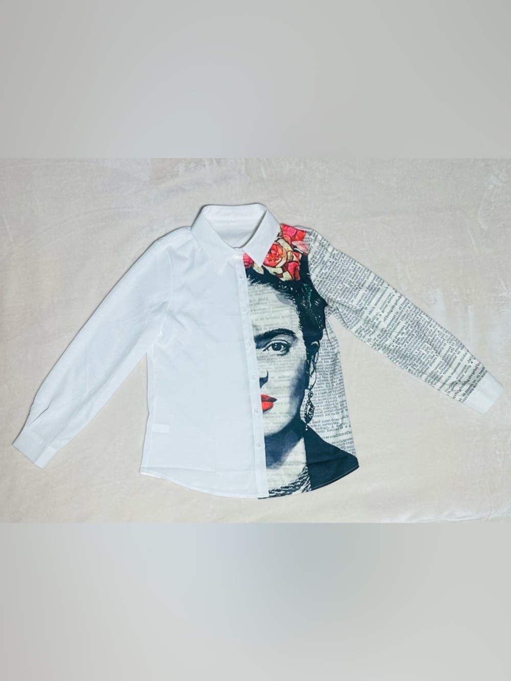 Frida Kahlo White Artistic Split-Print Long-Sleeve Shirt